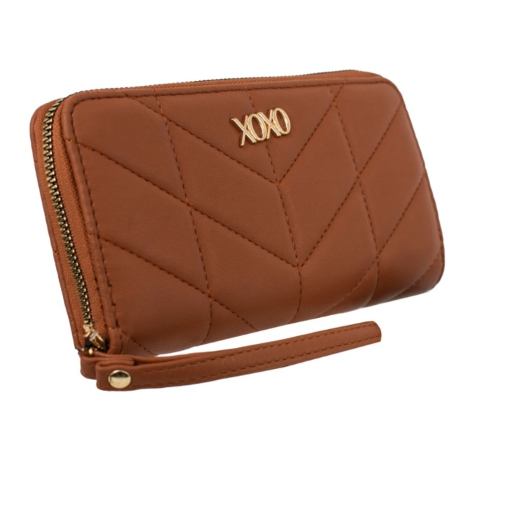 XOXO Cognac Quilted Zip Around Wallet Clutch/ Wristlet